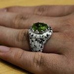 انگشتر فاخر دست ساز زبرجد الماس تراش نقره مردانه طرح شهراد - Image 2