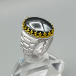 انگشتر حدید صینی نقره مردانه طرح دور طلایی هاتف + حکاکی - Image 3