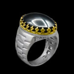 انگشتر حدید صینی نقره مردانه طرح دور طلایی هاتف + حکاکی - Image 5