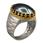 انگشتر حدید صینی نقره مردانه طرح دور طلایی هاتف + حکاکی