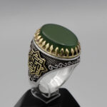 انگشتر یشم نقره مردانه طرح دور طلایی ولید - Image 3
