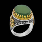 انگشتر یشم نقره مردانه طرح دور طلایی ولید