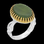 انگشتر یشم نقره مردانه طرح دور طلایی آرنا