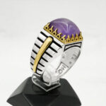 انگشتر آمیتیست نقره مردانه طرح دورطلایی آرین - Image 4