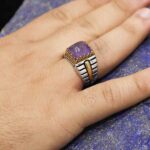 انگشتر آمیتیست نقره مردانه طرح دورطلایی آرین - Image 2