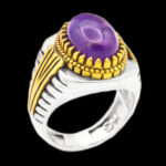 انگشتر آمیتیست نقره مردانه طرح دور طلایی آزرم