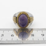 انگشتر آمیتیست نقره مردانه طرح دور طلایی آزرم - Image 3