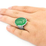 انگشتر عقیق سبز نقره مردانه طرح ماهان + حکاکی سوره یاسین - Image 2