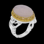 انگشتر عقیق کبود نقره مردانه طرح دور طلایی "الملک لله" - Image 6