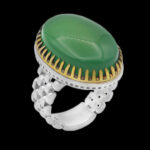 انگشتر عقیق سبز نقره مردانه طرح دور طلایی رولکسی رادوین - Image 4