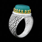 انگشتر عقیق سبز نقره مردانه طرح دورطلایی آدلان - Image 5