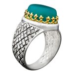 انگشتر عقیق سبز نقره مردانه طرح دورطلایی آدلان