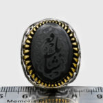 انگشتر عقیق مشکی نقره مردانه طرح دورطلایی "یا شافع" - Image 3