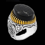 انگشتر عقیق مشکی نقره مردانه طرح دورطلایی "یا شافع"