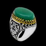 انگشتر مردانه عقیق سبز طرح دورطلایی فاخر کمیل ۲