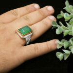 انگشتر عقیق سبز نقره مردانه طرح دورطلایی هومن - Image 3