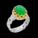 انگشتر عقیق سبز نقره مردانه طرح دورطلایی هوروش - Image 4