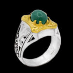 انگشتر عقیق سبز نقره مردانه طرح دور طلایی هوتن - Image 5