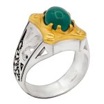 انگشتر عقیق سبز نقره مردانه طرح دور طلایی هوتن