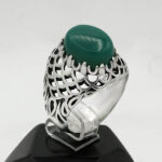 انگشتر عقیق سبز نقره مردانه طرح هورین - Image 3