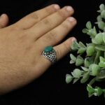 انگشتر عقیق سبز نقره مردانه طرح هورین - Image 4