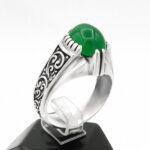 انگشتر عقیق سبز نقره مردانه طرح ابهر - Image 2