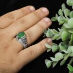 انگشتر عقیق سبز نقره مردانه طرح ابهر - Image 4