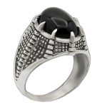 انگشتر عقیق مشکی نقره مردانه طرح آرتان