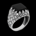 انگشتر عقیق مشکی نقره مردانه طرح مربعی آرتین