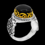 انگشتر عقیق مشکی نقره مردانه طرح دور طلایی یا حسین ابن علی (ع) - Image 4