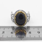 انگشتر عقیق مشکی نقره مردانه طرح دور طلایی یا حسین ابن علی (ع) - Image 2