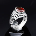انگشتر گارنت الماس تراش نقره مردانه طرح هیمن - Image 4