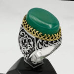 انگشتر مردانه عقیق سبز طرح دورطلایی فاخر کمیل ۲ - Image 2