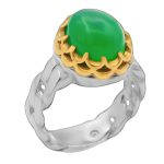 انگشتر عقیق سبز نقره مردانه طرح دورطلایی هوروش