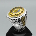 انگشتر حدید صینی نقره مردانه طرح دور طلایی یا فاطمه الزهرا (س) - Image 3