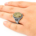 انگشتر حدید صینی نقره مردانه طرح "لبیک یا حسین (ع)" - Image 4