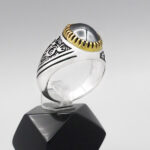 انگشتر حدید صینی نقره مردانه طرح دور طلایی یا علی مدد (ع) - Image 4