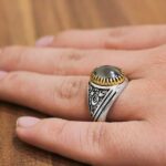 انگشتر حدید صینی نقره مردانه طرح دور طلایی یا علی مدد (ع) - Image 2