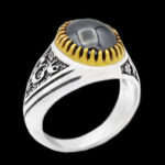 انگشتر حدید صینی نقره مردانه طرح دور طلایی یا علی مدد (ع) - Image 5