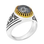 انگشتر حدید صینی نقره مردانه طرح دور طلایی یا علی مدد (ع)