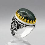 انگشتر یشم نقره مردانه طرح دور طلایی یا اباصالح المهدی (عج) - Image 3