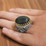 انگشتر یشم نقره مردانه طرح دور طلایی یا اباصالح المهدی (عج) - Image 2