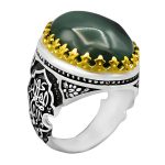 انگشتر یشم نقره مردانه طرح دور طلایی یا اباصالح المهدی (عج)