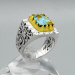 انگشتر فیروزه نیشابوری نقره دست ساز مردانه طرح فاخر ماهیانا - Image 4