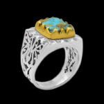 انگشتر فیروزه نیشابوری نقره دست ساز مردانه طرح فاخر ماهیانا