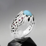 انگشتر فیروزه نیشابوری نقره دست ساز مردانه طرح آرین - Image 3