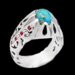 انگشتر فیروزه نیشابوری نقره دست ساز مردانه طرح کامل