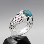 انگشتر فیروزه نیشابوری نقره دست ساز مردانه طرح کامل - Image 4