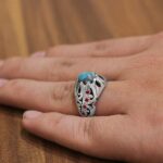 انگشتر فیروزه نیشابوری نقره دست ساز مردانه طرح کامل - Image 2