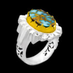 انگشتر فیروزه نیشابوری نقره دست ساز مردانه طرح دور طلایی عماد